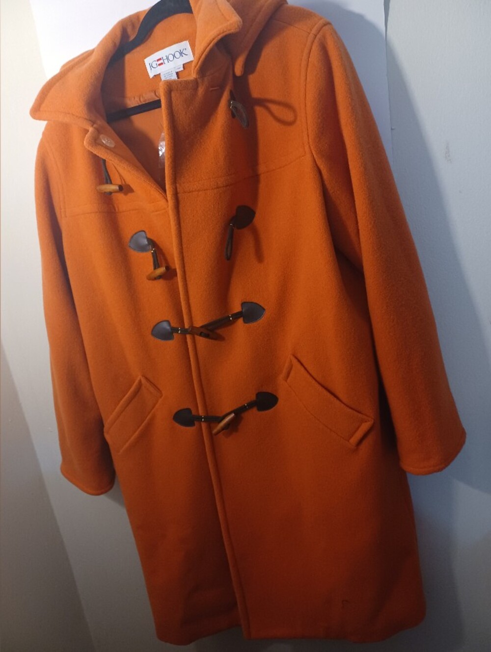 J.G. Womens Vintage 100% Wool Orange Toggle Duffle Coat New Oldstock 16WT